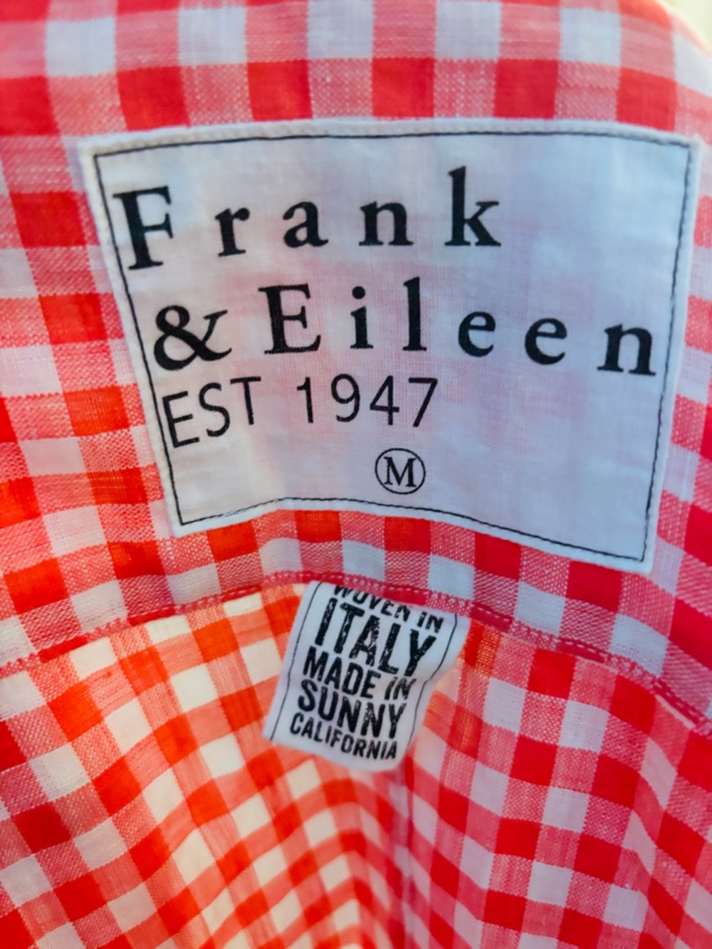 Frank & Eileen Coral and White Gingham Shirt